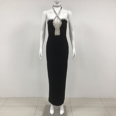 SB3093 Black Bandage Dress Elegant Lady's Sexy Backless Crystal Luxury Tight-Fitting Dress with Customizable Logo Position