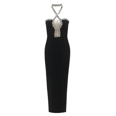 SB3093 Black Bandage Dress Elegant Lady's Sexy Backless Crystal Luxury Tight-Fitting Dress with Customizable Logo Position