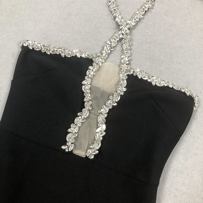 SB3093 Black Bandage Dress Elegant Lady's Sexy Backless Crystal Luxury Tight-Fitting Dress with Customizable Logo Position