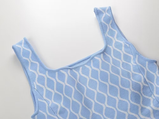 Elegant Women's Blue Knitted Dress KD2260 Sleeveless Short Dress with Needlework Craft and 7-Day Fast Sampling Support