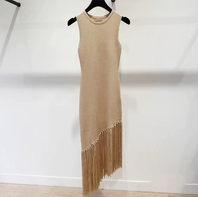 100 KD2254 Knitted Dress Spring Sleeveless Knitwear Fringed Irregular Dress for Elegant Ladies Customizable Logo/Graphic Process