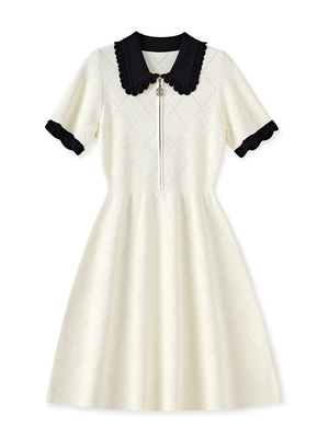 KD2253 French Knit Dress and Elegant Short Sleeve Women's Clothing for Casual Autumn Wear Made in France Summer Collection