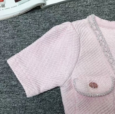 Guangdong's KD2250 Wool Knit Dress One-line Style Sparkling Sequin V-neck Crystal Button Party Dress and Elegant Shorts