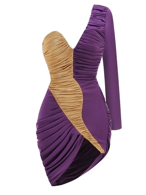 Kimshein LS2572 Women's One-Shoulder Stretch Dance Party Dress with Sexy Elegant Long Sleeves and Tight Mini Cocktail Dress