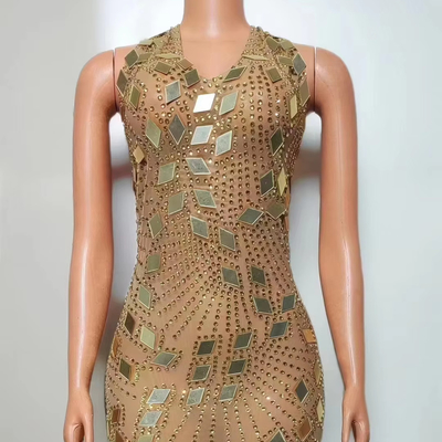 AD2305 Kimshein Women's Fashion Club Dress Mesh Fabric and Beaded Mirror Sequin Dress with Customer Requirements