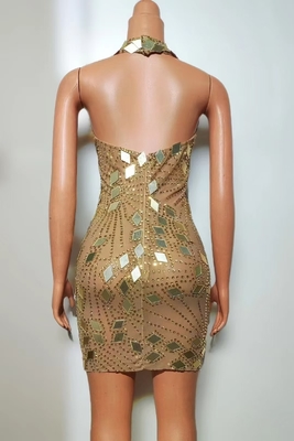 AD2305 Kimshein Women's Fashion Club Dress Mesh Fabric and Beaded Mirror Sequin Dress with Customer Requirements