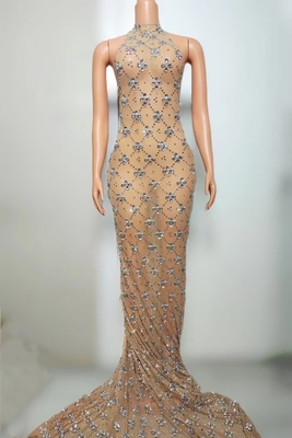 AD2306 Kimshein Fashionable Luxurious Women's Evening Dress Long Crystal Party Dress Made in Guangdong with Mesh Fabric
