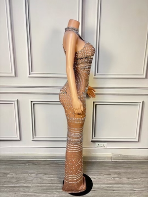 Customizable AD2309 Luxurious Women's Sexy Sleeveless Sequin Crystal Ball Gown for Crystal Party Logo Placement Options