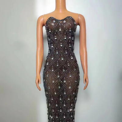 AD2304 Elegant Women's Luxury Club Dress Birthday Set Sexy Role Play Costume with Crystal Applique and Beaded Fringe Chain