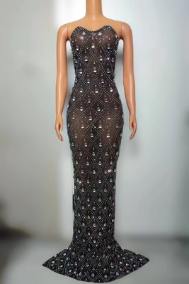 AD2304 Elegant Women's Luxury Club Dress Birthday Set Sexy Role Play Costume with Crystal Applique and Beaded Fringe Chain