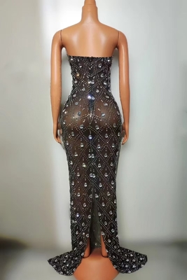 AD2304 Elegant Women's Luxury Club Dress Birthday Set Sexy Role Play Costume with Crystal Applique and Beaded Fringe Chain