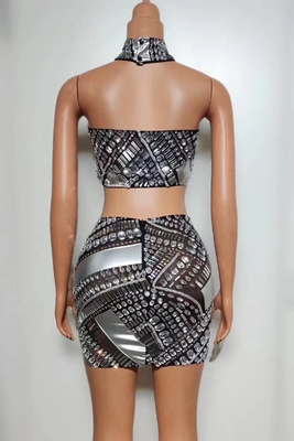 Custom Logo/Graphic Process Supported AD2257 Women's Summer Party Crystal Two-Piece Set with High Collar and High Tube
