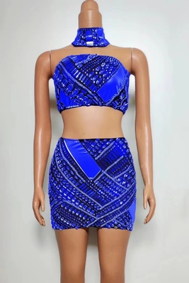 Custom Logo/Graphic Process Supported AD2257 Women's Summer Party Crystal Two-Piece Set with High Collar and High Tube