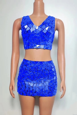 AD2259 Kimshein Fashion Summer Women's Shiny Sequin Mirror Two-Piece Set Handcrafted and Shiny for the Fashionable Woman