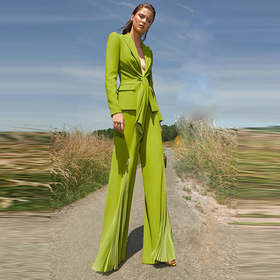 320g Fabric Weight H3361 Fashion Trend Spring Autumn 2-Piece Plus Size Long Pants Women's Suit with Vintage Style