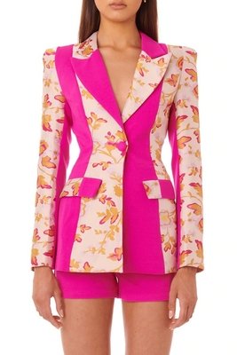 Knitted HD2004 Kimshein Women's Luxurious Long Sleeve Sport Jacket and Shorts Set Printed with Embroidered Floral Design