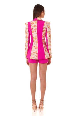 Knitted HD2004 Kimshein Women's Luxurious Long Sleeve Sport Jacket and Shorts Set Printed with Embroidered Floral Design