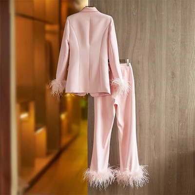 H3324 Kimshein Women's Luxurious Spring Autumn Floral White Long Sleeve Feather Party Two-Piece Knit Dress Knit Design