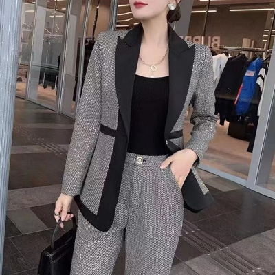 H3317 Kimshein Women's Suit Set Luxurious Shiny Two-Piece Set for Spring and Autumn Top Length Regular Sleeve All Seasons