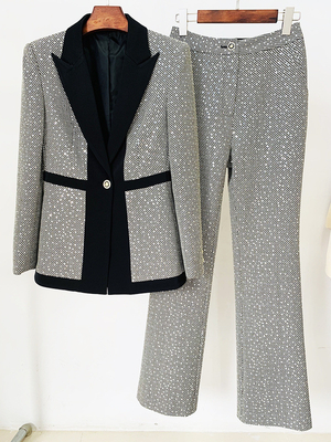 H3317 Kimshein Women's Suit Set Luxurious Shiny Two-Piece Set for Spring and Autumn Top Length Regular Sleeve All Seasons
