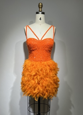 Express Shipping Fashionable Sequin Mini Dress for Women Luxurious Feather Evening Dress Elegant and Sexy from Guangdong