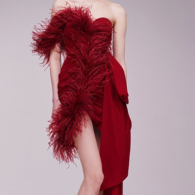 ED2476 Red Satin Reception Dress Sexy Feather Party Dress for Women Elegant and Stylish Made of Polyester/Cotton S-L Size