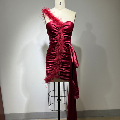 ED2476 Red Satin Reception Dress Sexy Feather Party Dress for Women Elegant and Stylish Made of Polyester/Cotton S-L Size
