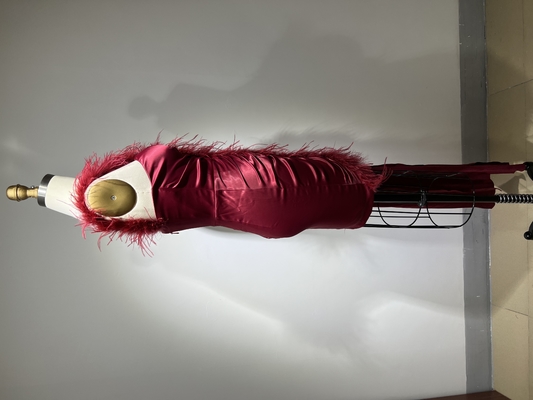 ED2476 Red Satin Reception Dress Sexy Feather Party Dress for Women Elegant and Stylish Made of Polyester/Cotton S-L Size