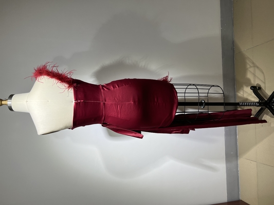 ED2476 Red Satin Reception Dress Sexy Feather Party Dress for Women Elegant and Stylish Made of Polyester/Cotton S-L Size