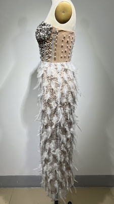 Sleeveless ED2474 Luxury Bodycon Dress Club Dress for Women Elegant High Score Sexy Solid Maxi Sequin Feather Party Dress