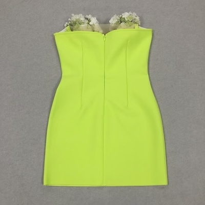 Summer Green Mini Off-Shoulder Bandage Dress Sexy and Breathable Bodycon Dress with Floral Decoration