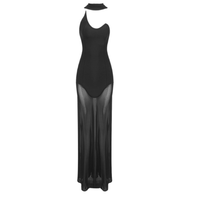 Summer end Sexy Women's Maxi Club Dress Tight Mesh Bandage Long Party Dress Off-shoulder Sleeveless Made in Guangdong