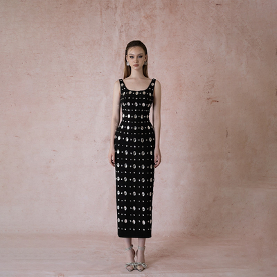 SB3041 Summer Black end Fashion Crystal Vest Dress Sleeveless Women's Tight Bandage Maxi Party Skirt for Customized Logo