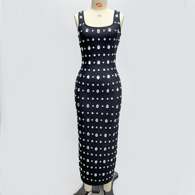 SB3041 Summer Black end Fashion Crystal Vest Dress Sleeveless Women's Tight Bandage Maxi Party Skirt for Customized Logo