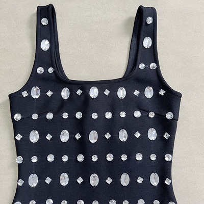 SB3041 Summer Black end Fashion Crystal Vest Dress Sleeveless Women's Tight Bandage Maxi Party Skirt for Customized Logo