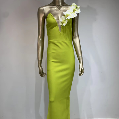 SB3058 3D Flower Green Dress V-Neck Bodycon Bandage Sleeveless Simple and Fashionable with 100 Pieces Manufactured