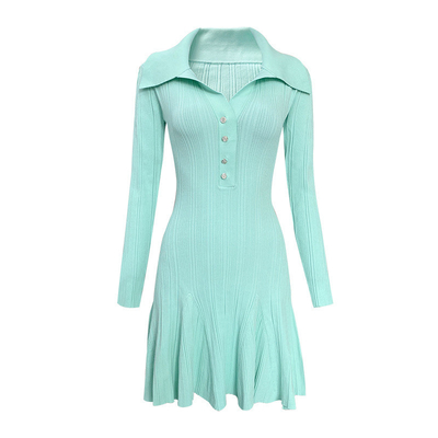 Mini Length KD2304 Knitted Dress Loose A-line Style Button Closure Perfect for Elegant Party in Spring and Autumn