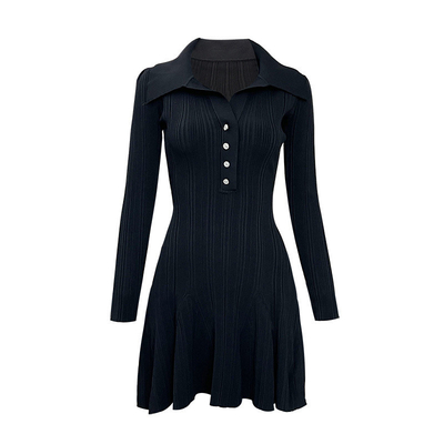 Mini Length KD2304 Knitted Dress Loose A-line Style Button Closure Perfect for Elegant Party in Spring and Autumn