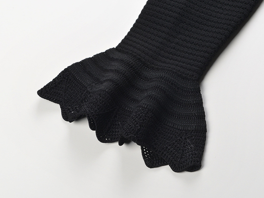 Elegant Ladies Knitted Dress KD2311 Black Small Short Sleeve Skirt V-neck Loose Dress for Daily Life in Weaving Method