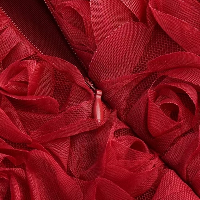 Stylish Red Cocktail Party Mini Dress Off-Shoulder and Sleeveless 220g Fabric Weight Natural Waistline with 3D Flower