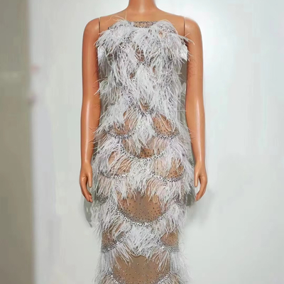 AD2262 Kimshein Mature Women's Fashion Crystal Party Dress with Feather Trimmed Detail and Intelligent Tracking Support