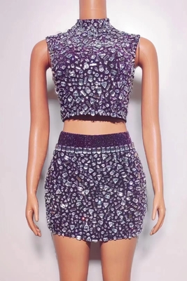 Kimshein AD2030 Handmade Pearl-Decorated Crystal Two-Piece Set Sleeveless and Backless Perfect for Glamorous Parties