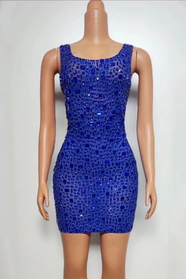 AD2263 Women's Sexy Crystal Dress Fashionable Mini Bodycon Dress with Sparkling Diamond Details and Luxurious Fabric