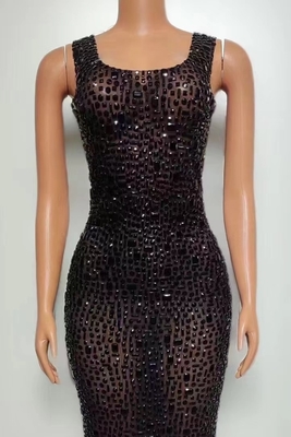 AD2263 Women's Sexy Crystal Dress Fashionable Mini Bodycon Dress with Sparkling Diamond Details and Luxurious Fabric