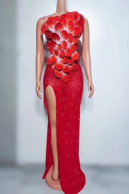 AD2247 3D Floral Crystal Evening Gown for Women Fabric of Spandex and Polyester Sleeveless Style Made