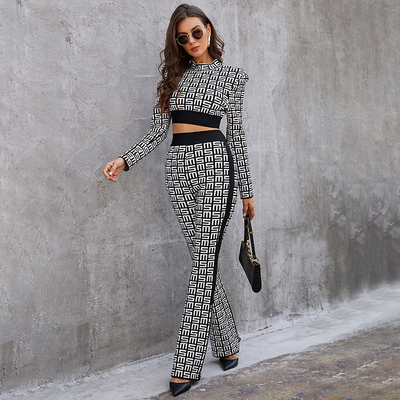 Splicing Pattern Women's Two-Piece Set on FD2204 Size S-L for Autumn 2021 Collection