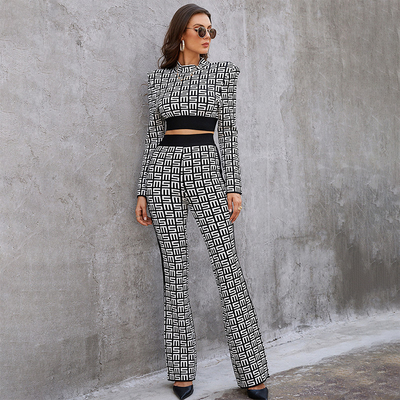 Splicing Pattern Women's Two-Piece Set on FD2204 Size S-L for Autumn 2021 Collection