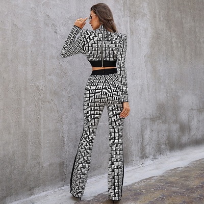 Splicing Pattern Women's Two-Piece Set on FD2204 Size S-L for Autumn 2021 Collection