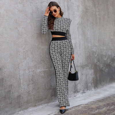 Splicing Pattern Women's Two-Piece Set on FD2204 Size S-L for Autumn 2021 Collection
