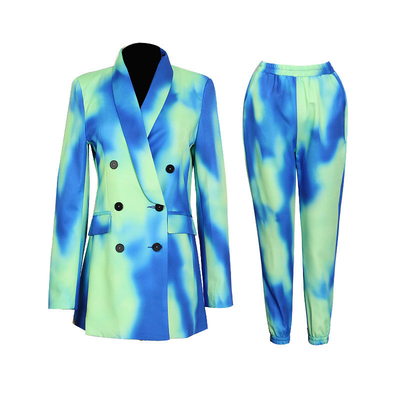 CF1297 Designer Autumn 2-Piece Set Women's Suit with Buttoned Blazer and Stylish Tie-Dye Plus Size Regular Sleeve Length